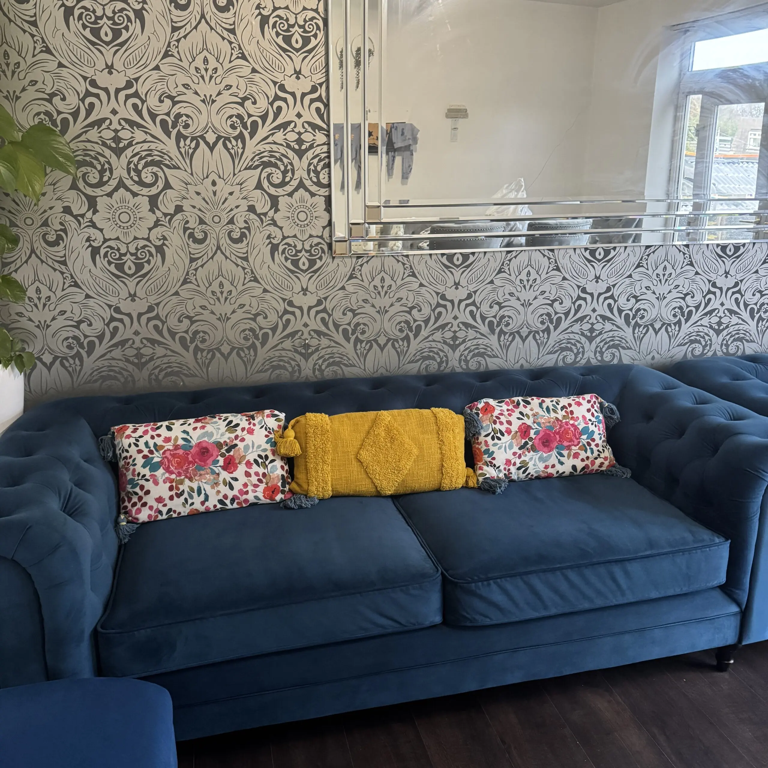 Blue habitat chesterfield sofa set + chaise lounge