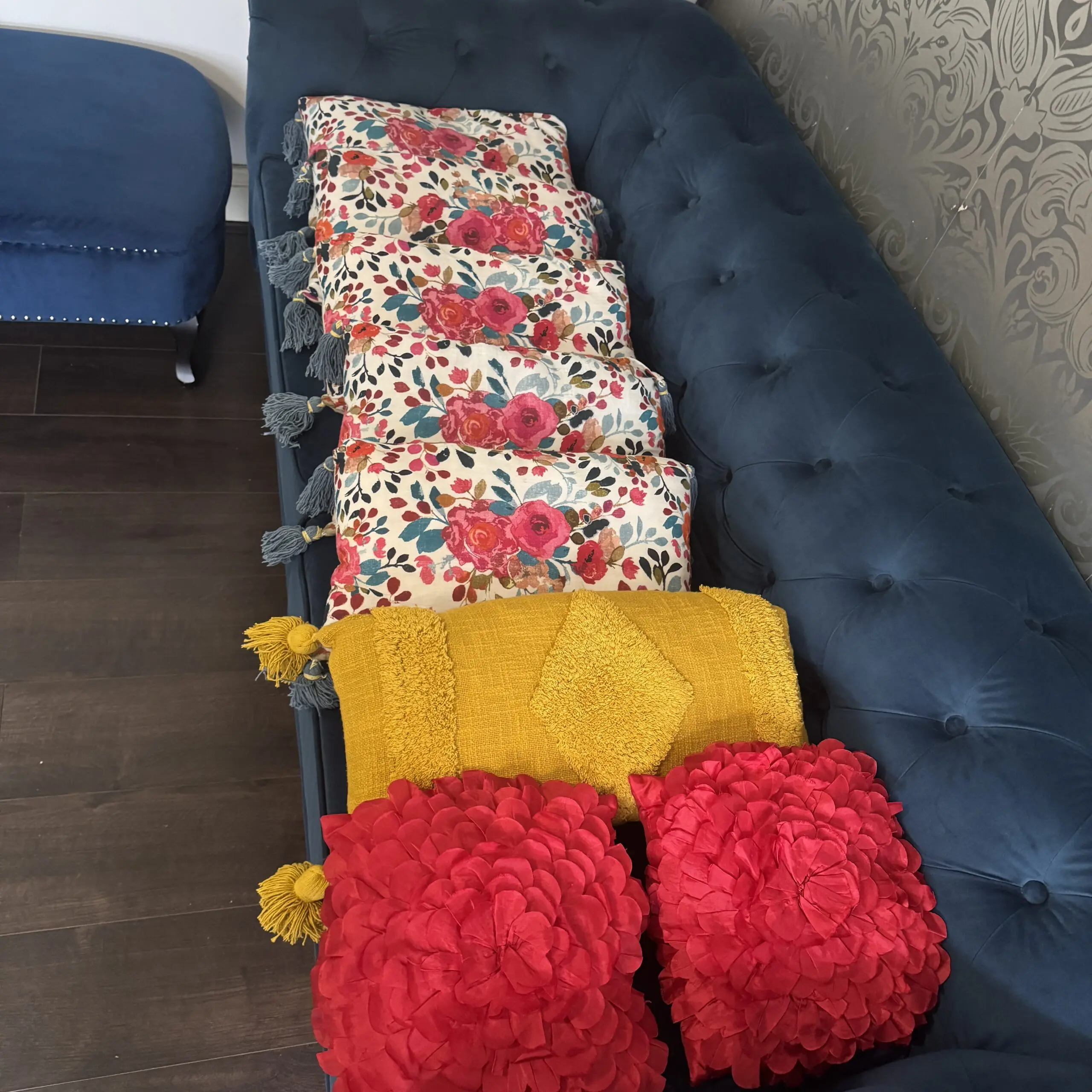 Blue habitat chesterfield sofa set + chaise lounge