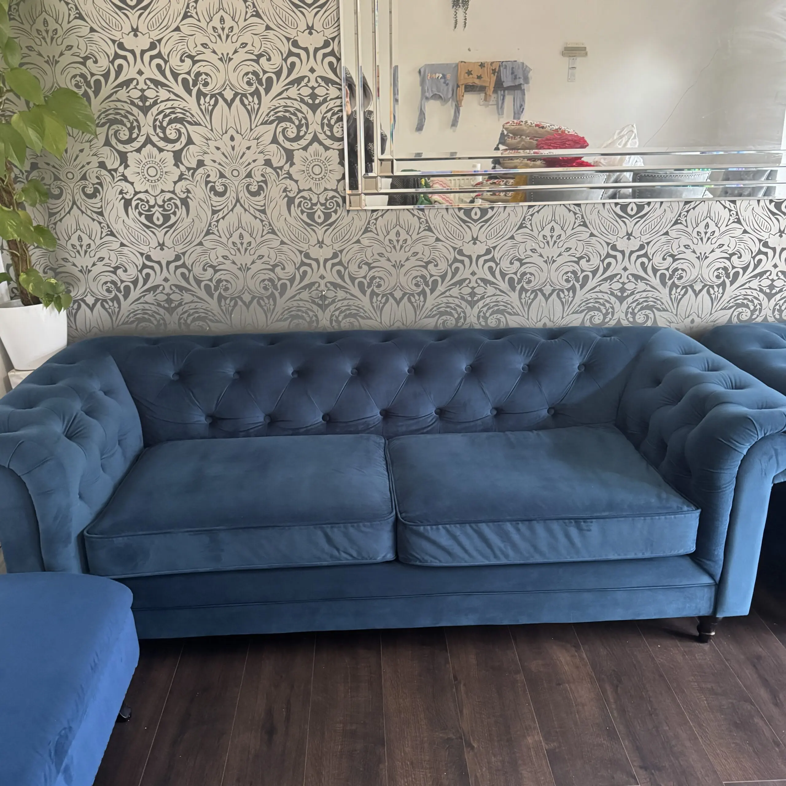 Blue habitat chesterfield sofa set + chaise lounge