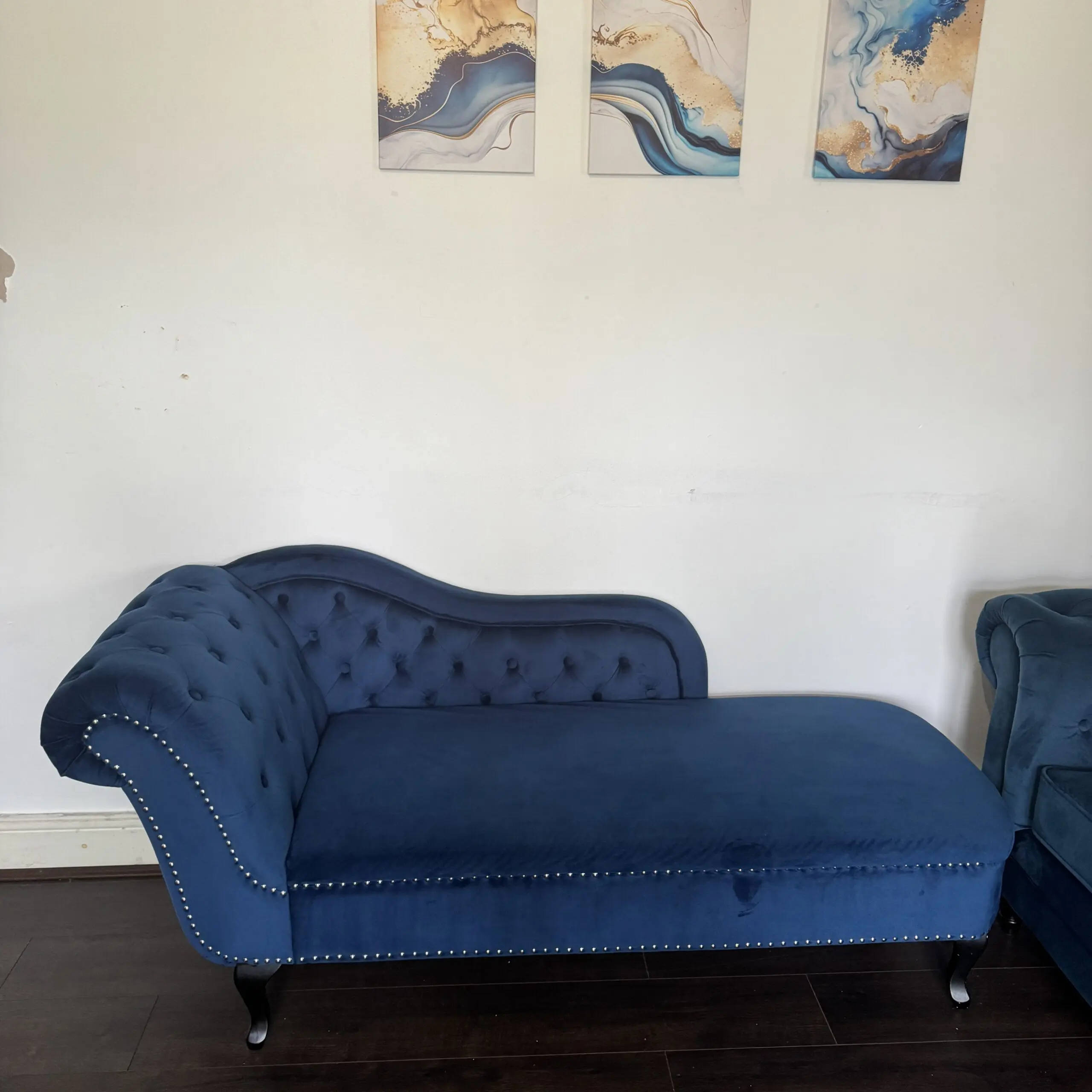 Blue habitat chesterfield sofa set + chaise lounge