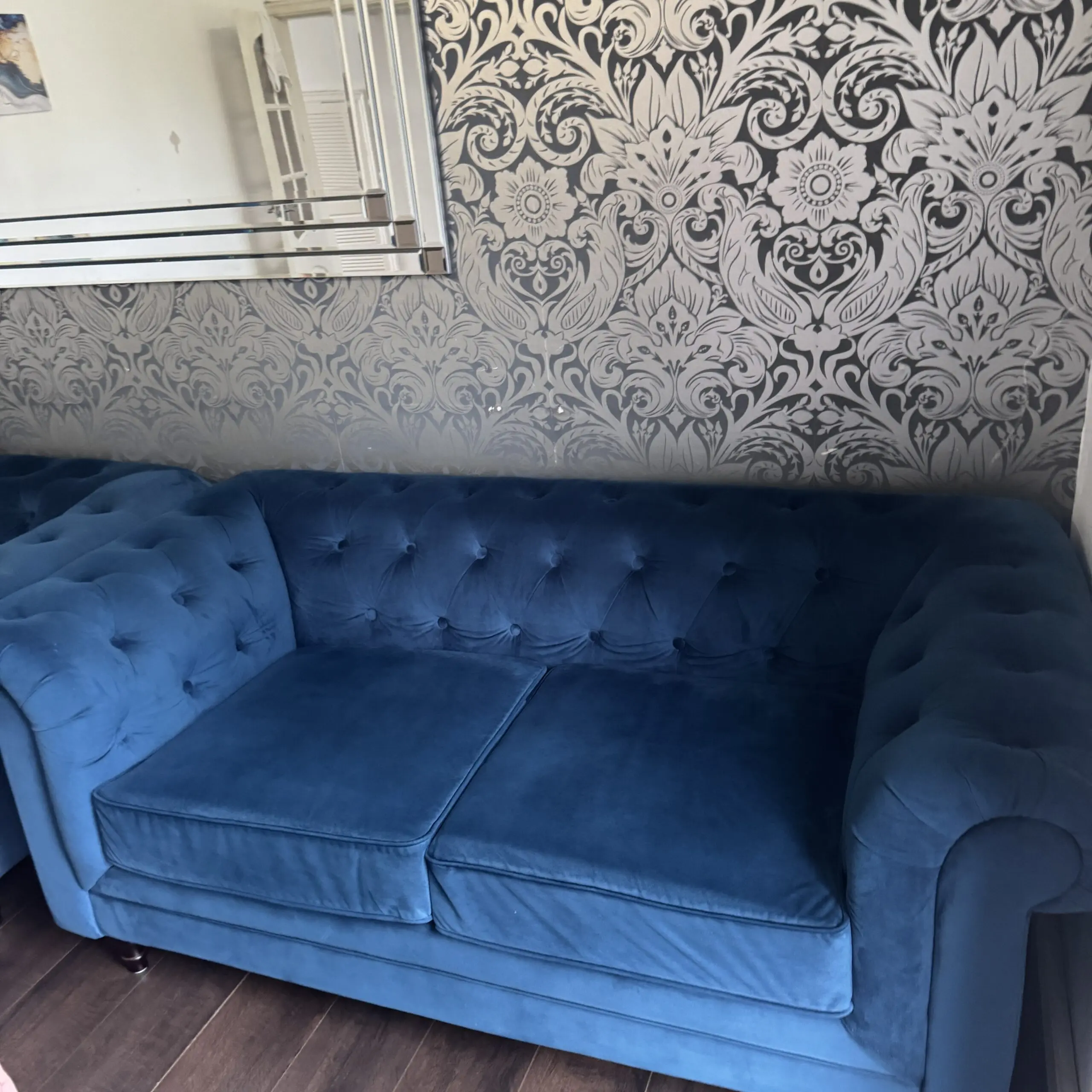Blue habitat chesterfield sofa set + chaise lounge