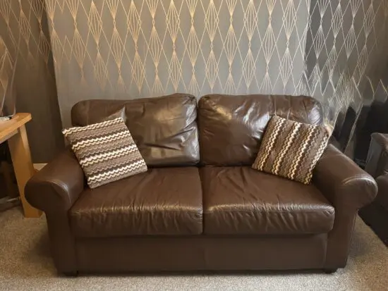 Brown leather sofa