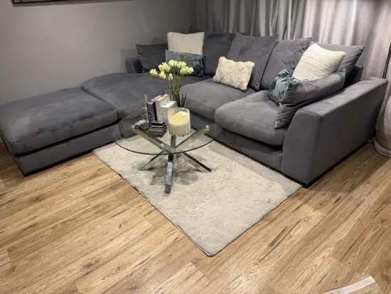 DFS Plush Velvet Pillow Back Left Hand Facing Large Chaise End Sofa