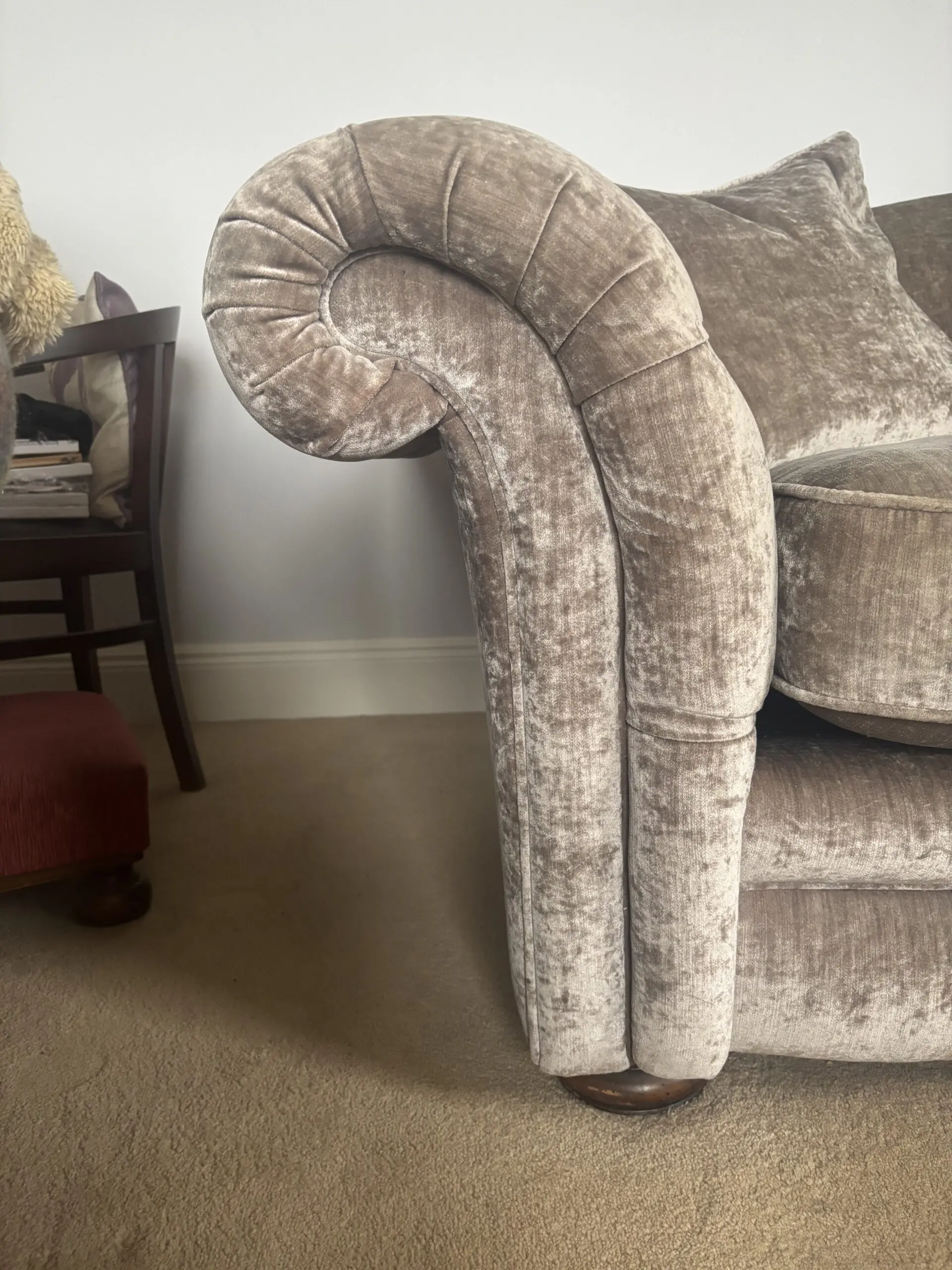 DFS mink antique-effect velvet grand sofa and chair The Loch Leven country living range