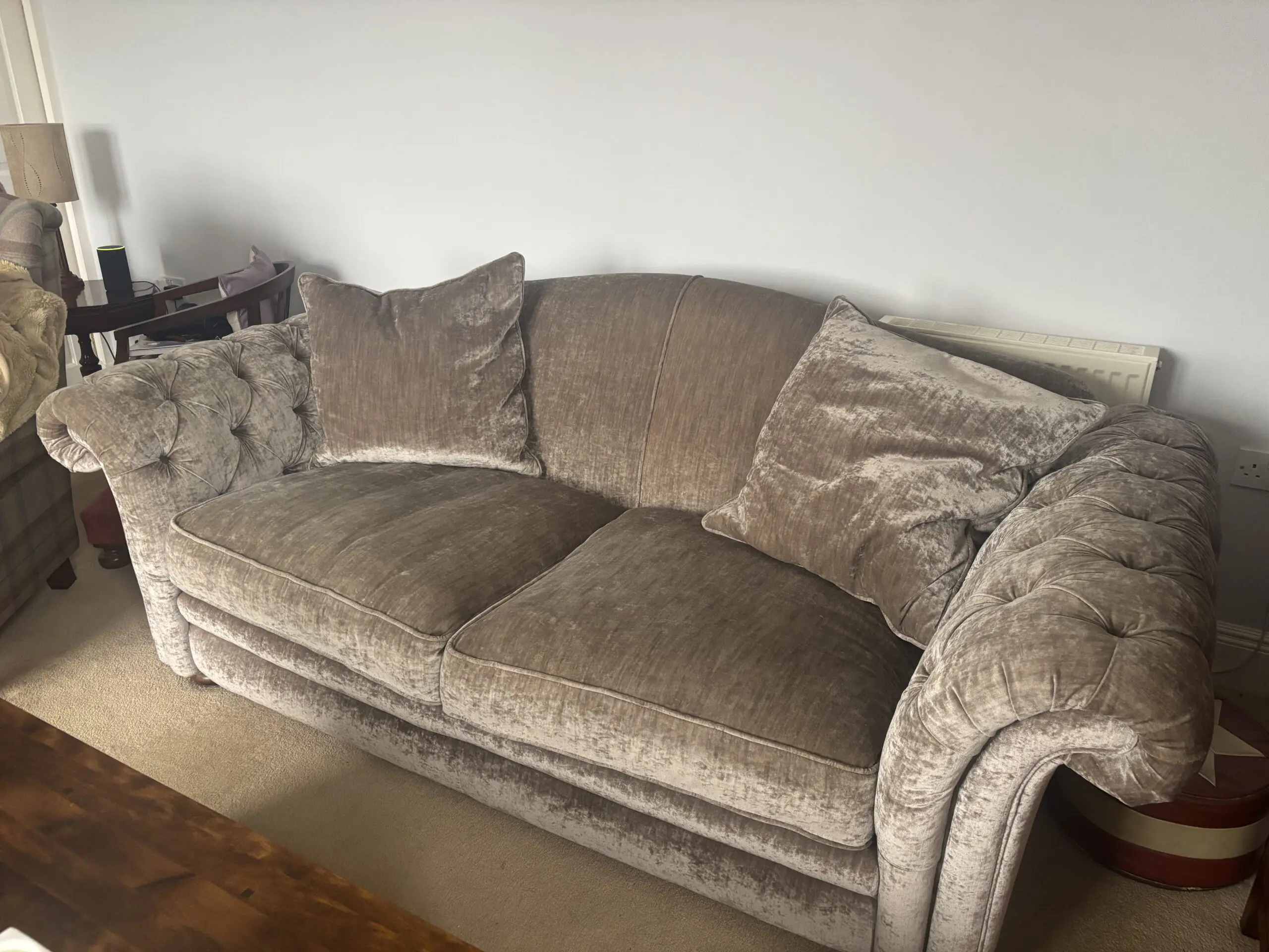DFS mink antique-effect velvet grand sofa and chair The Loch Leven country living range