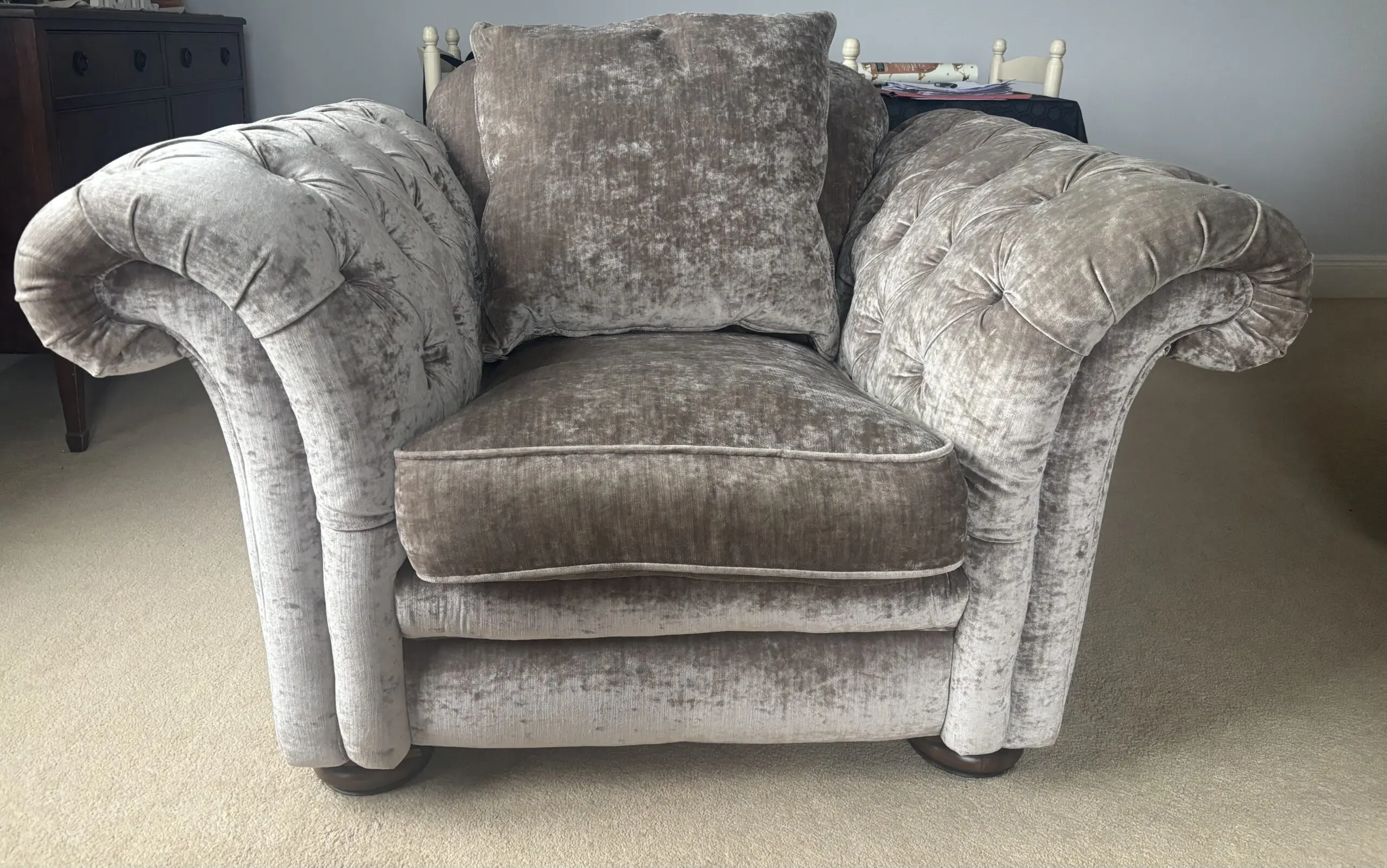 DFS mink antique-effect velvet grand sofa and chair The Loch Leven country living range