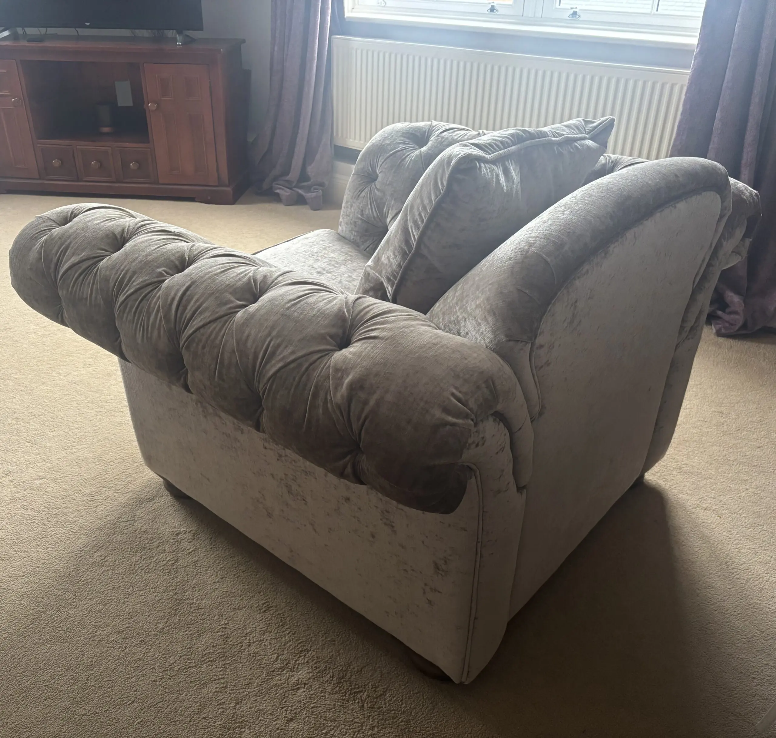 DFS mink antique-effect velvet grand sofa and chair The Loch Leven country living range