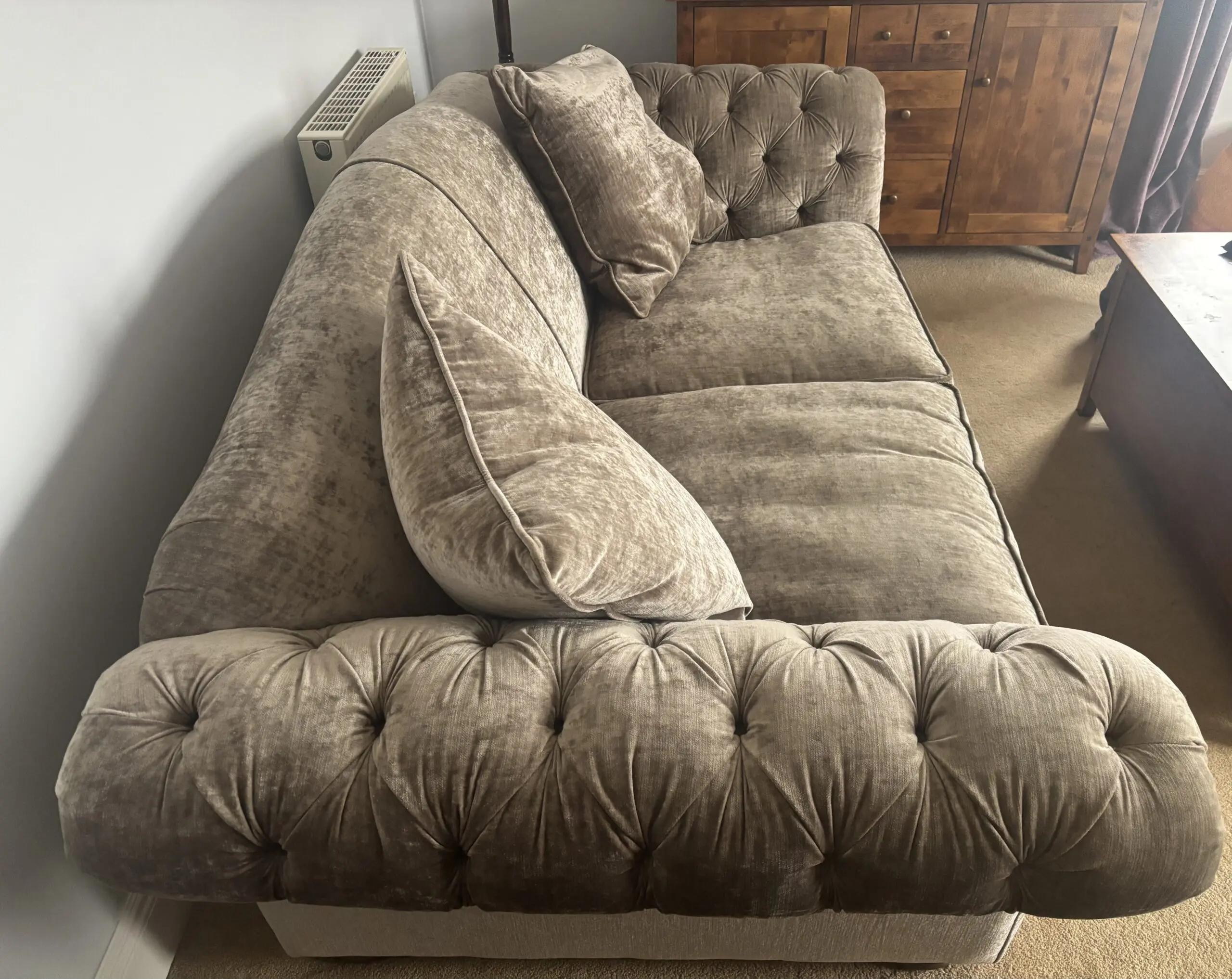 DFS mink antique-effect velvet grand sofa and chair The Loch Leven country living range