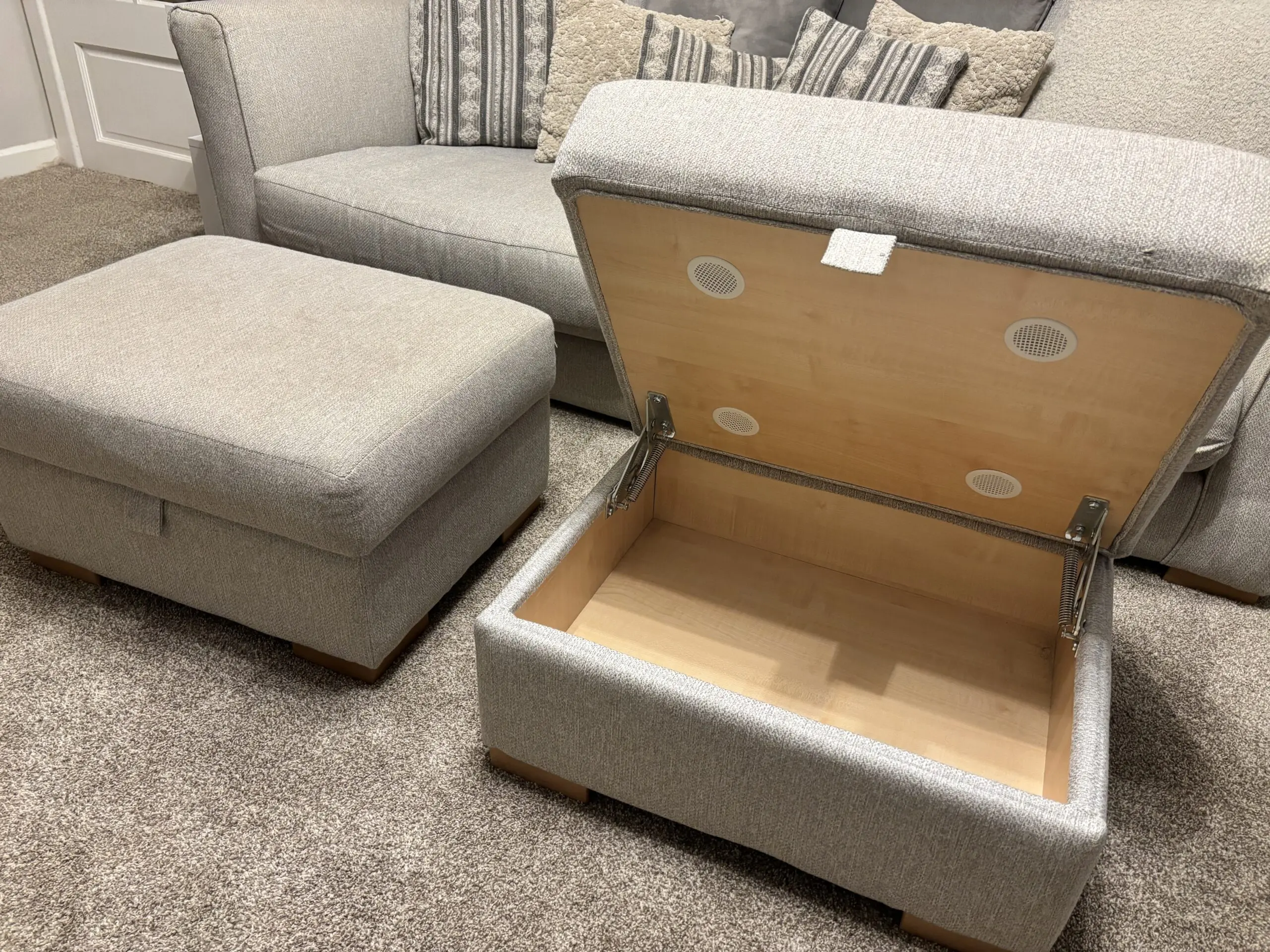 DFS Paignton large sofa, swivel chair & footstools