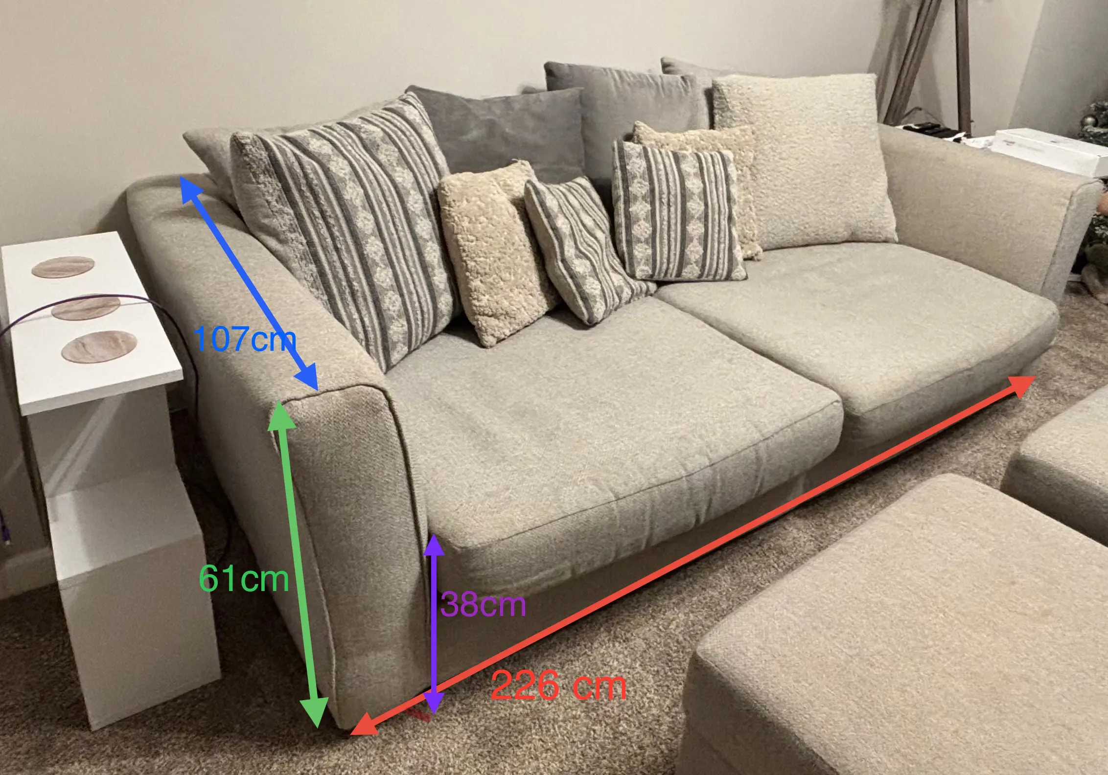 DFS Paignton large sofa, swivel chair & footstools