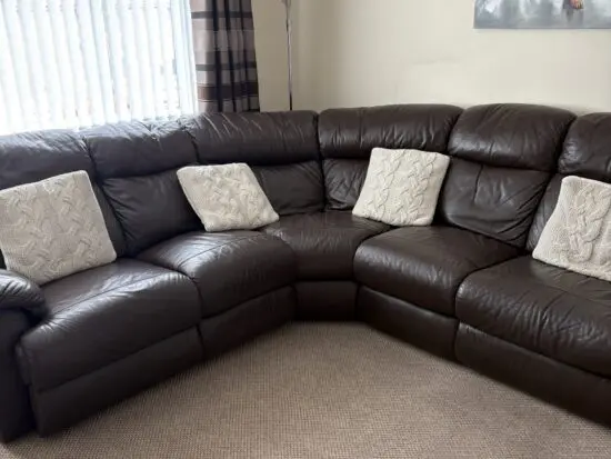 Brown leather corner sofa & single chair
