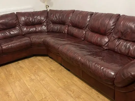 DFS Genuine Leather Maroon Sofa Set Corner Sofa + 3 Seater