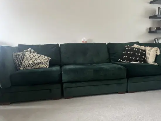 4YO DFS Longbeach / long beach green modular sofa & storage footstool (£2.5k new)