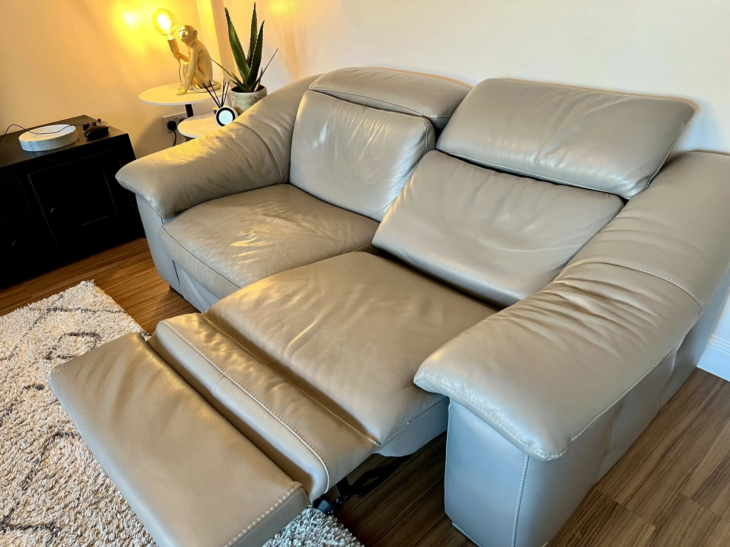 Natuzzi Genuine Leather Grey Electric Recliner Sofa