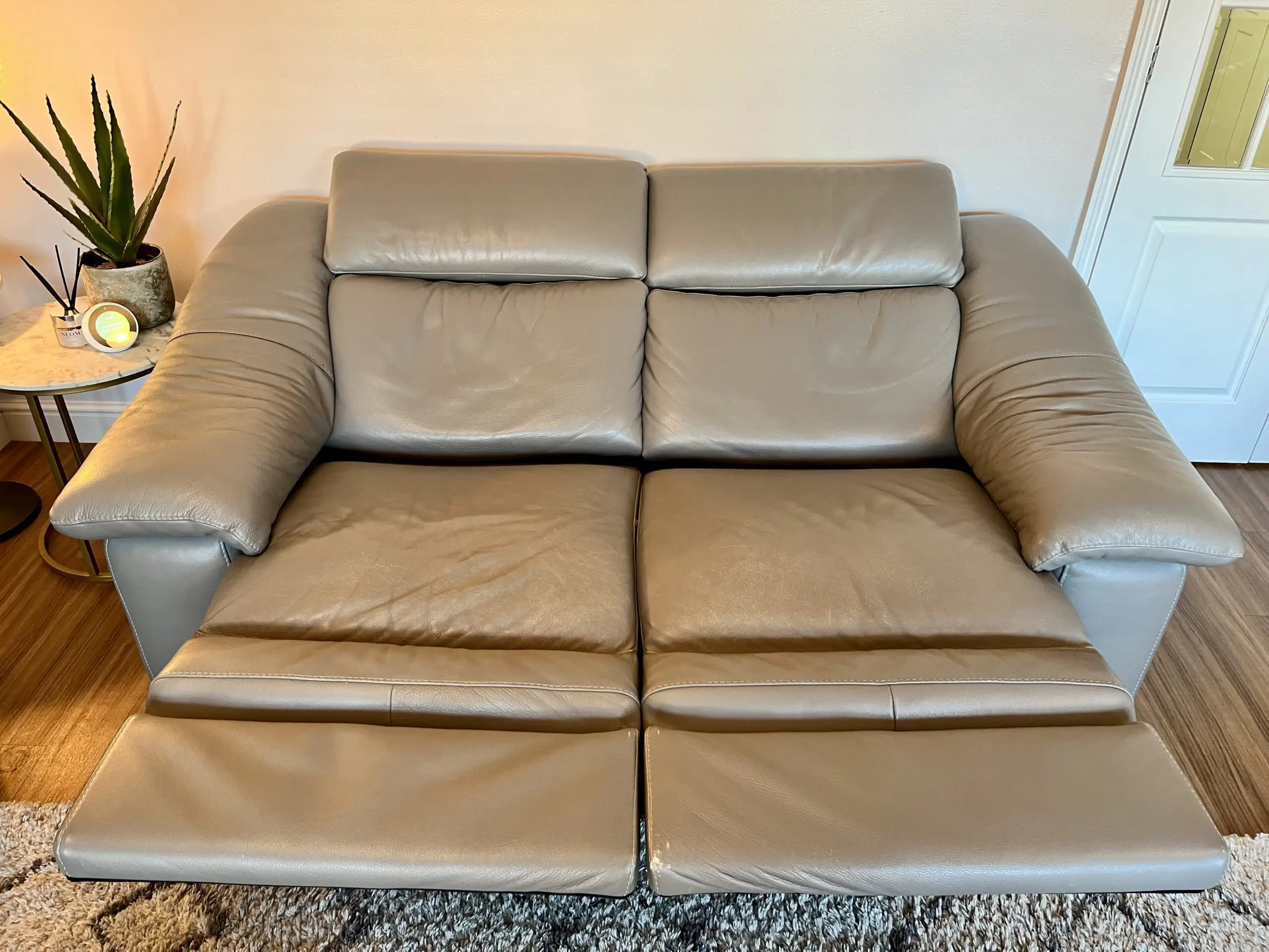 Natuzzi Genuine Leather Grey Electric Recliner Sofa