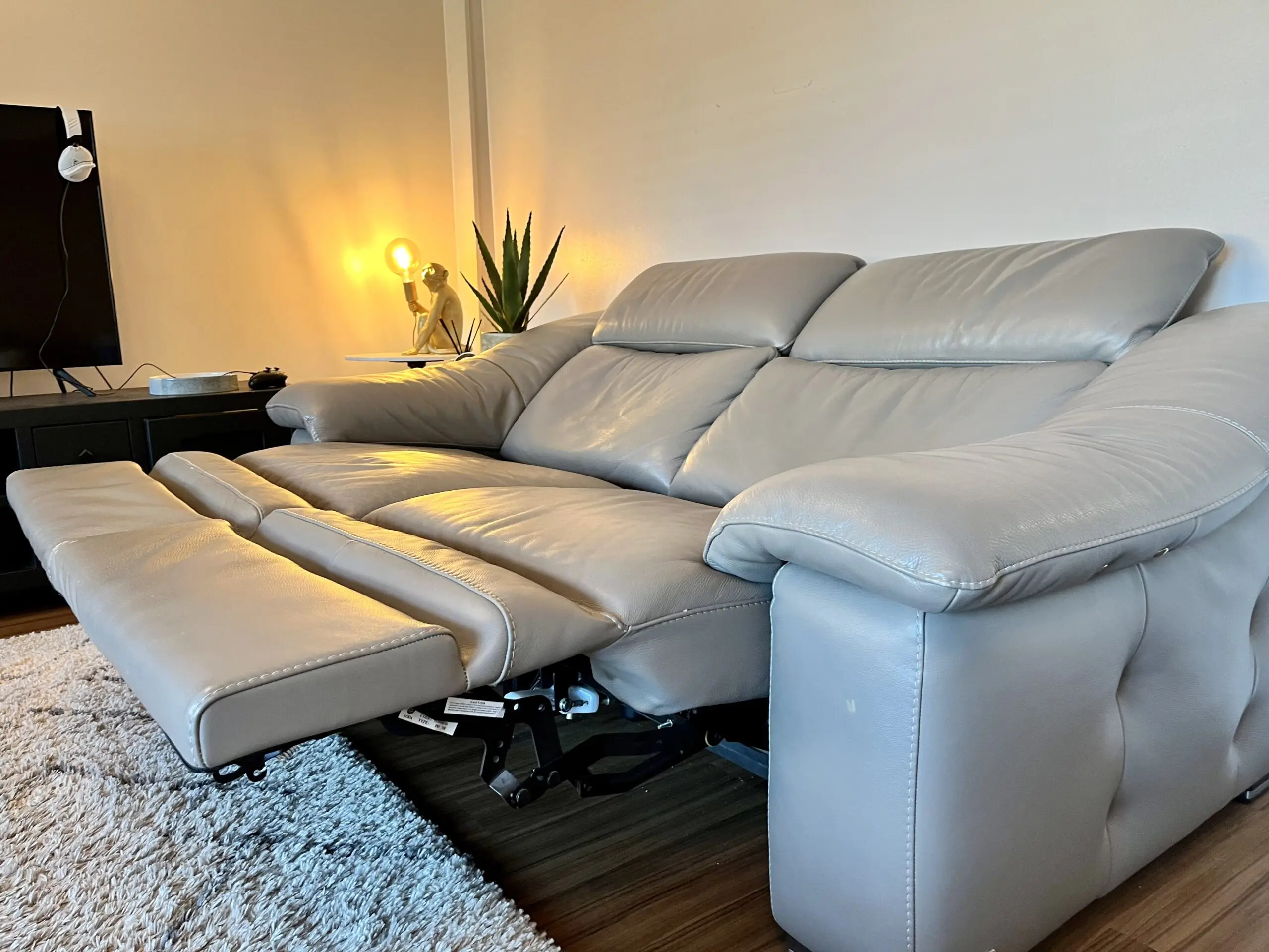 Natuzzi Genuine Leather Grey Electric Recliner Sofa