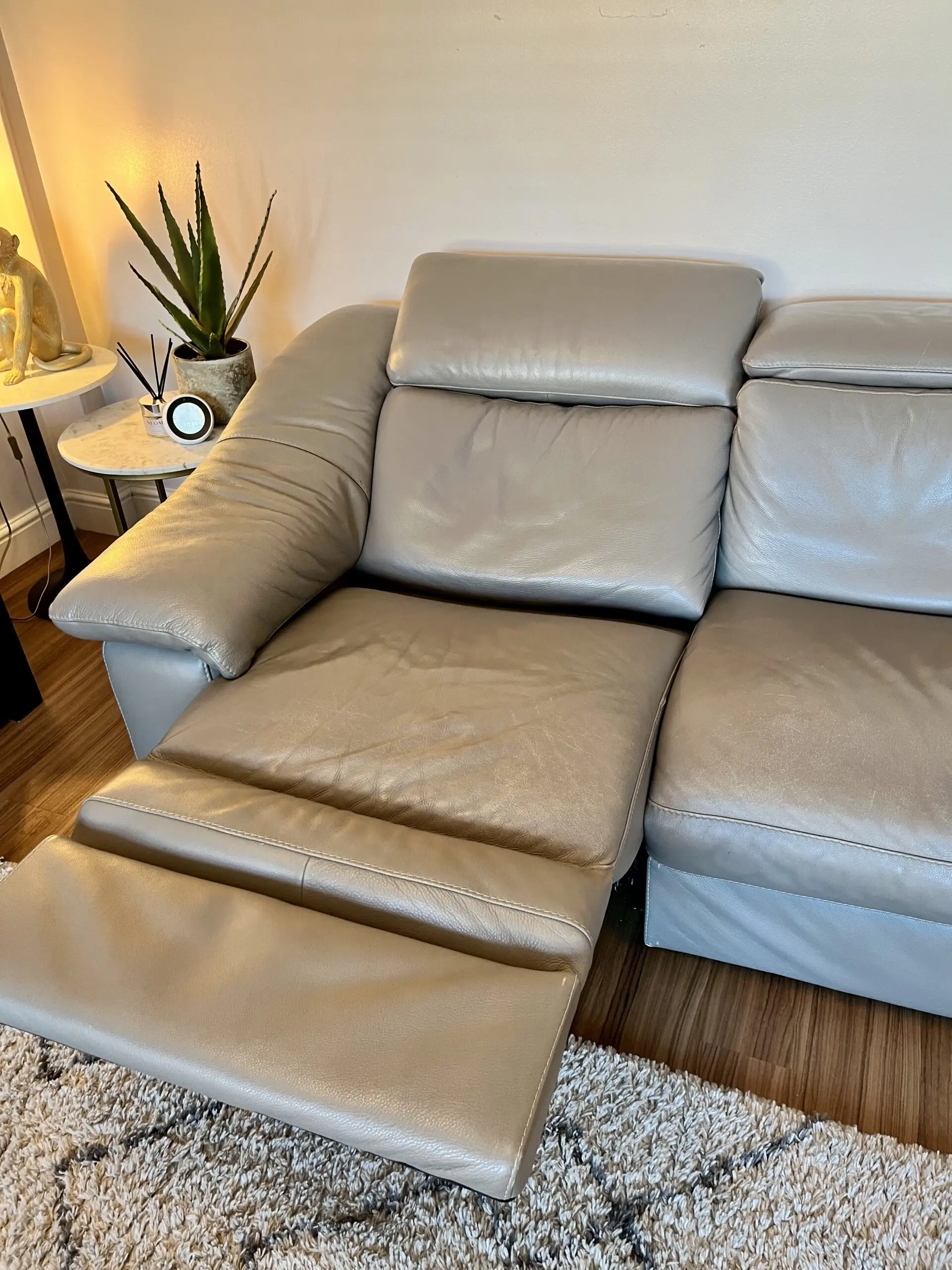 Natuzzi Genuine Leather Grey Electric Recliner Sofa