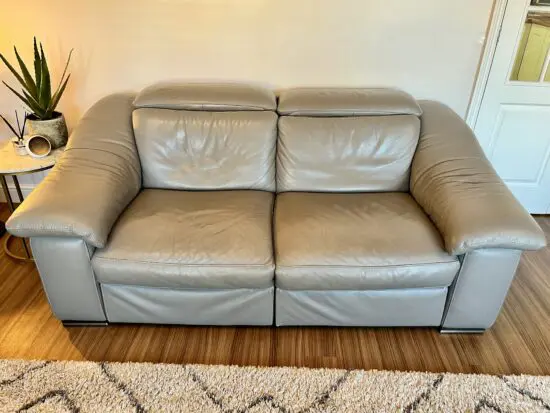 Natuzzi Genuine Leather Grey Electric Recliner Sofa