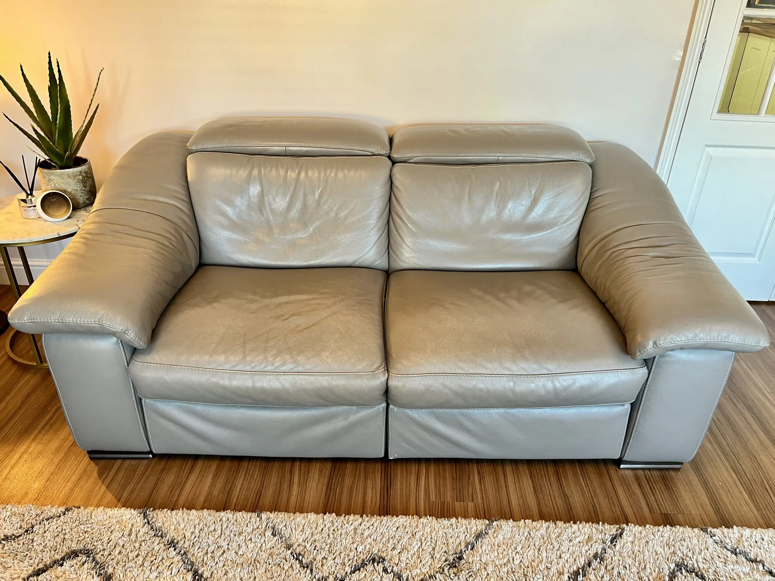 Natuzzi Genuine Leather Grey Electric Recliner Sofa