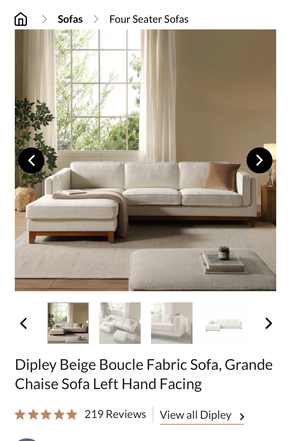 Corner Sofa from Daals Dipley Beige Boucle Fabric Sofa, Grande Chaise Sofa Left Hand Facing