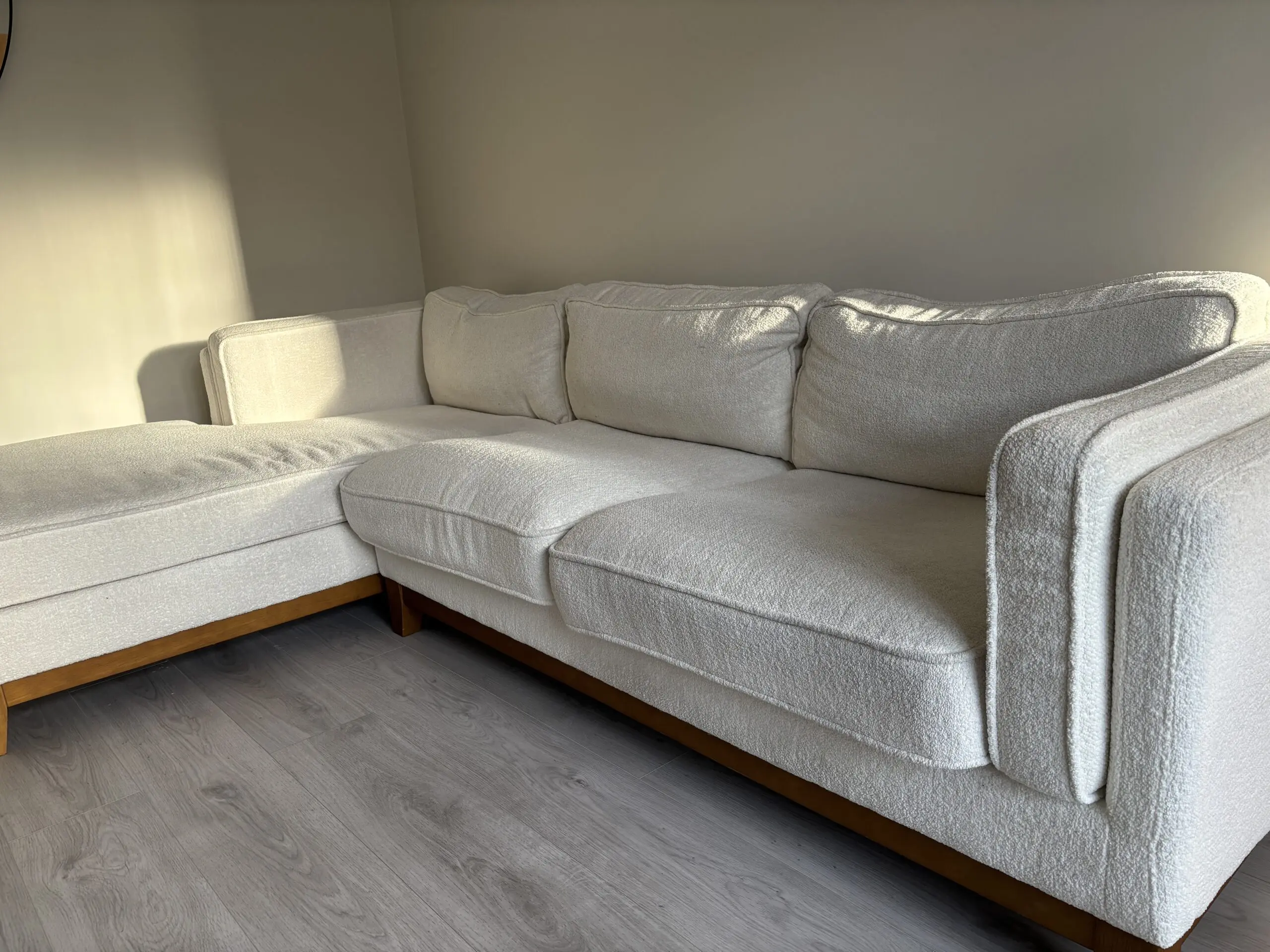 Corner Sofa from Daals Dipley Beige Boucle Fabric Sofa, Grande Chaise Sofa Left Hand Facing