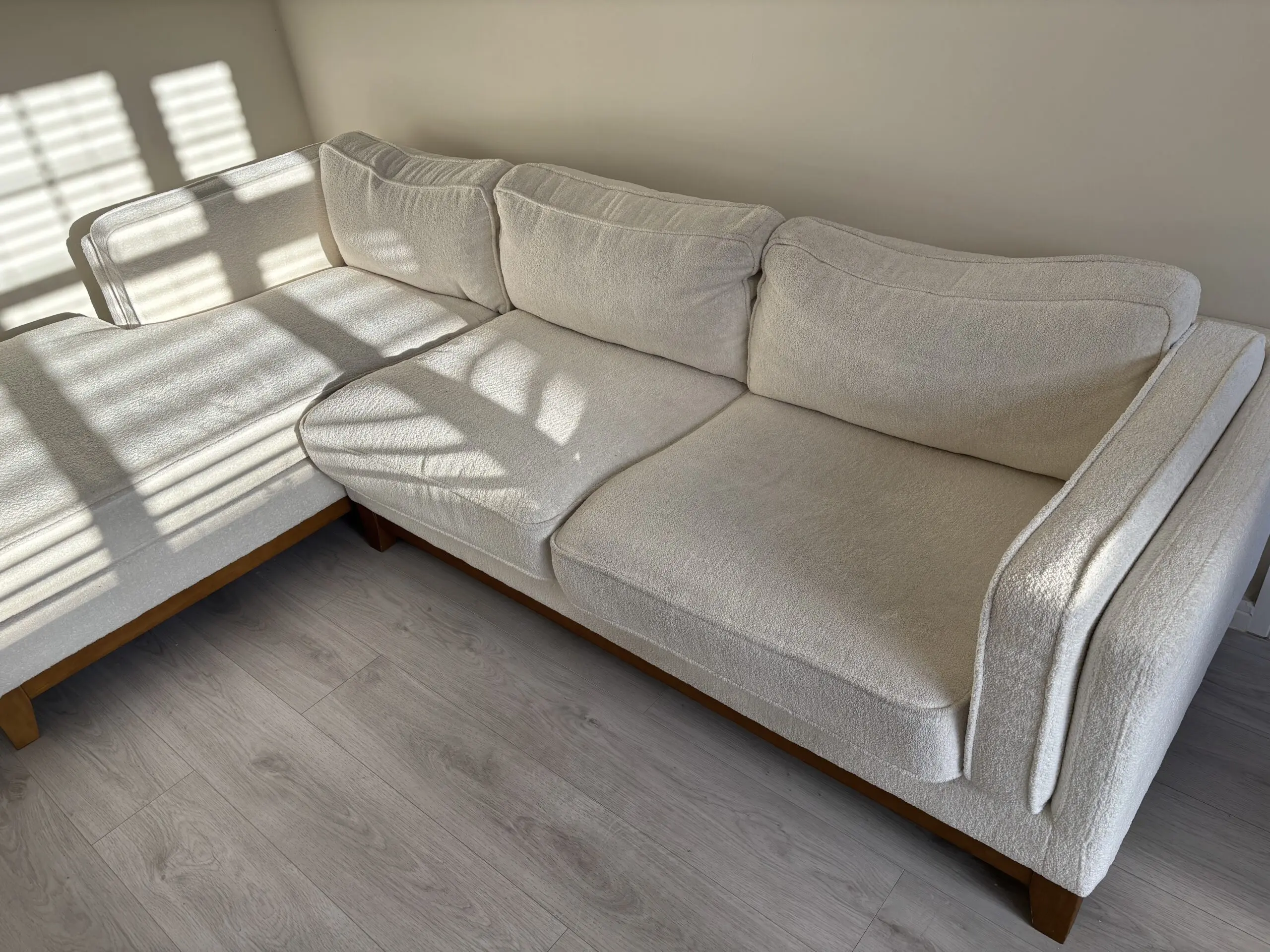 Corner Sofa from Daals Dipley Beige Boucle Fabric Sofa, Grande Chaise Sofa Left Hand Facing