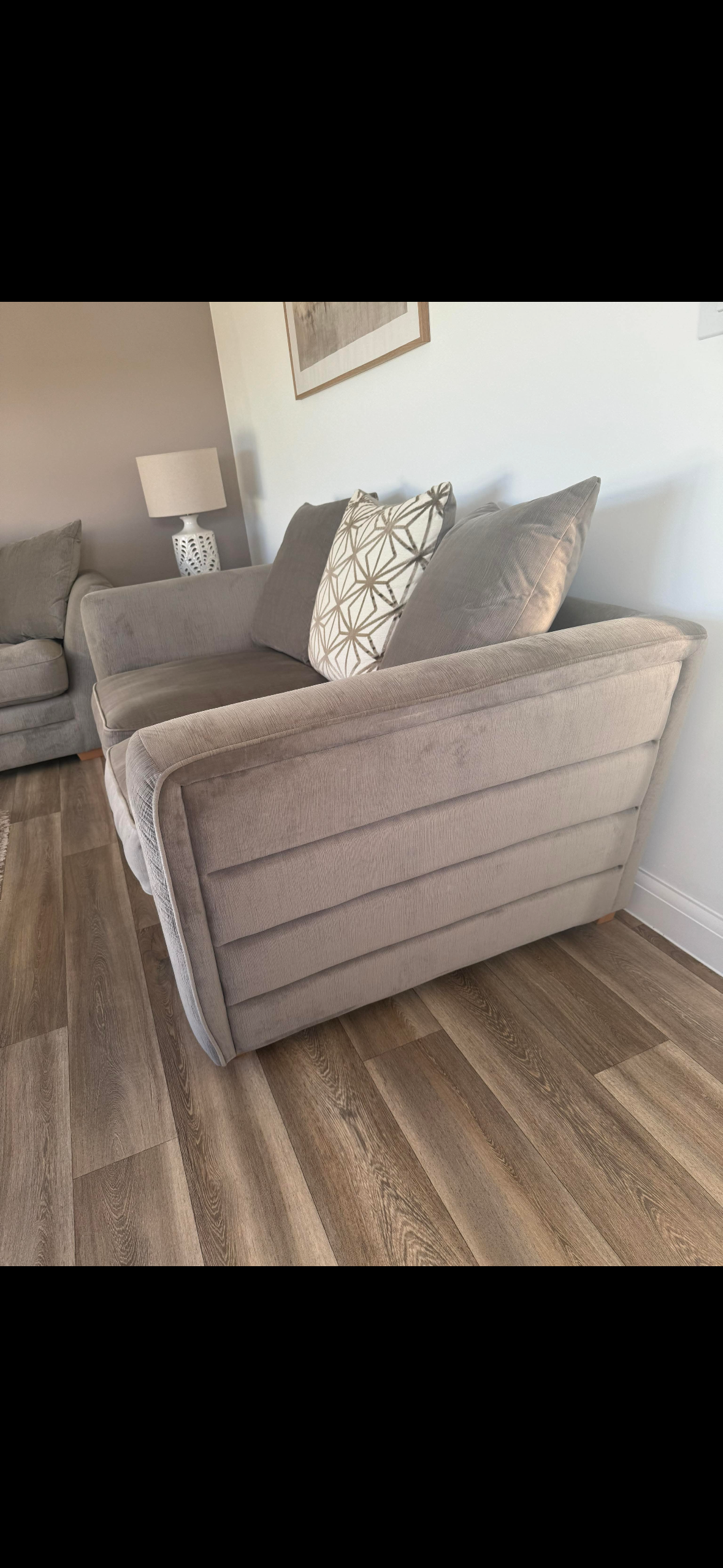 Renae pillow back sofas in mink/grey