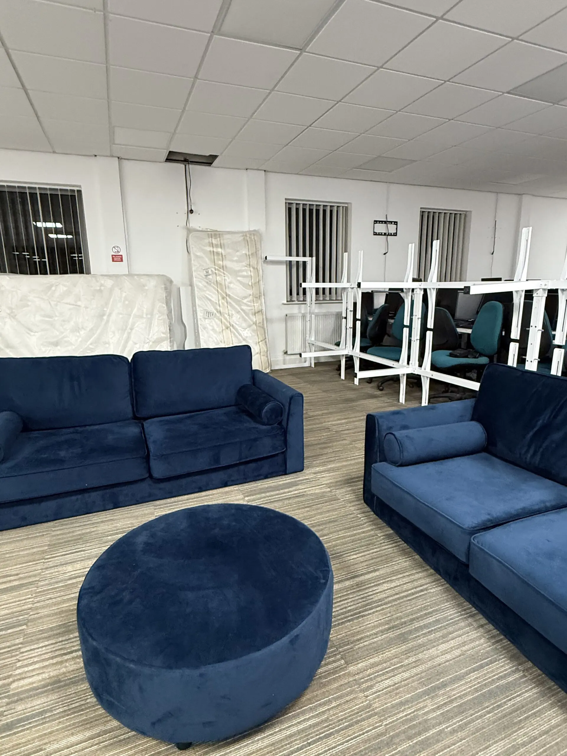 Kyle Sofa Collection 3 Seater, 2 Seater and Footstool - Navy. By HLF Group