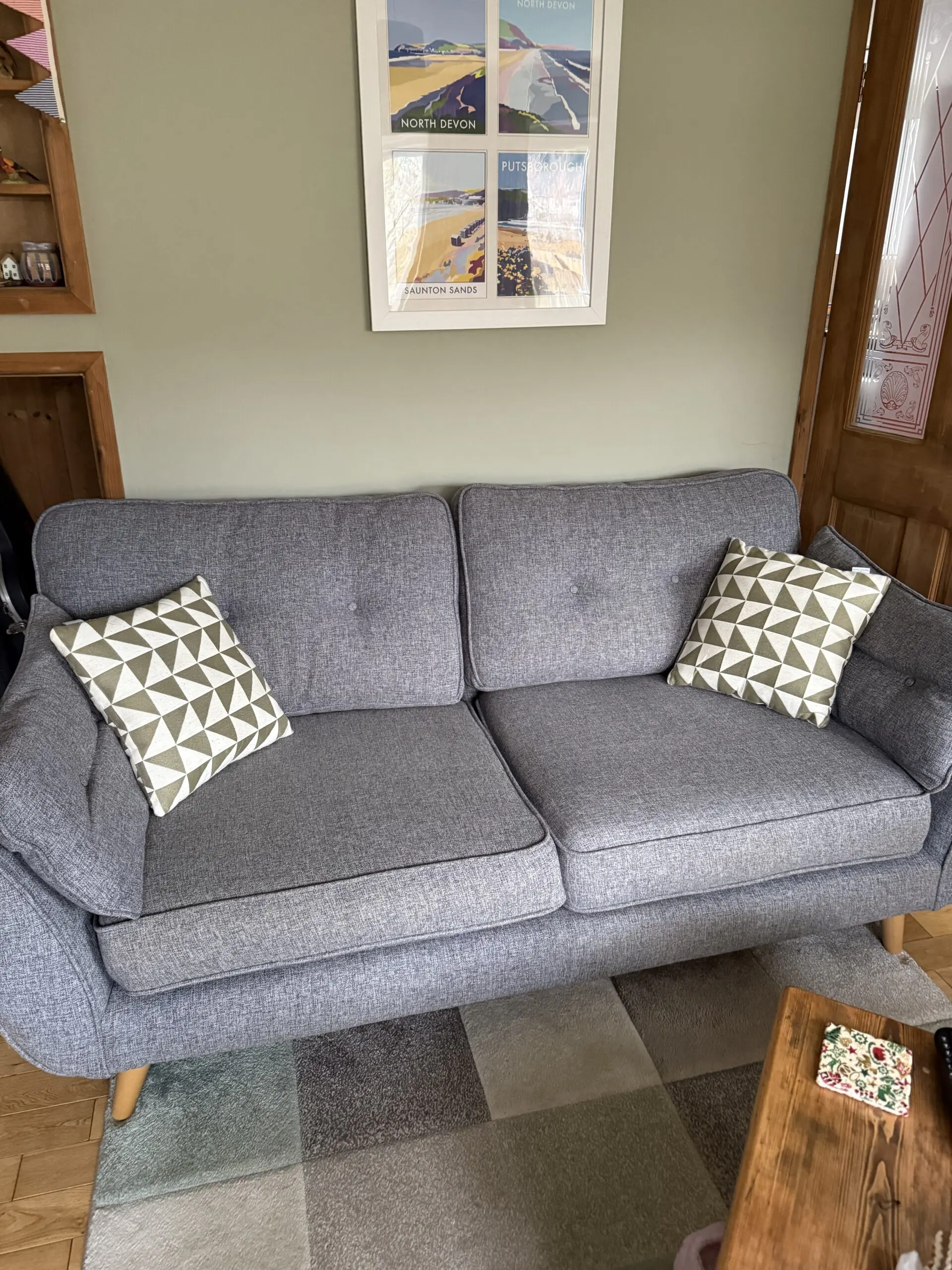 French Connection Zinc Grey 3 Seater and Cuddler with Power Footrest