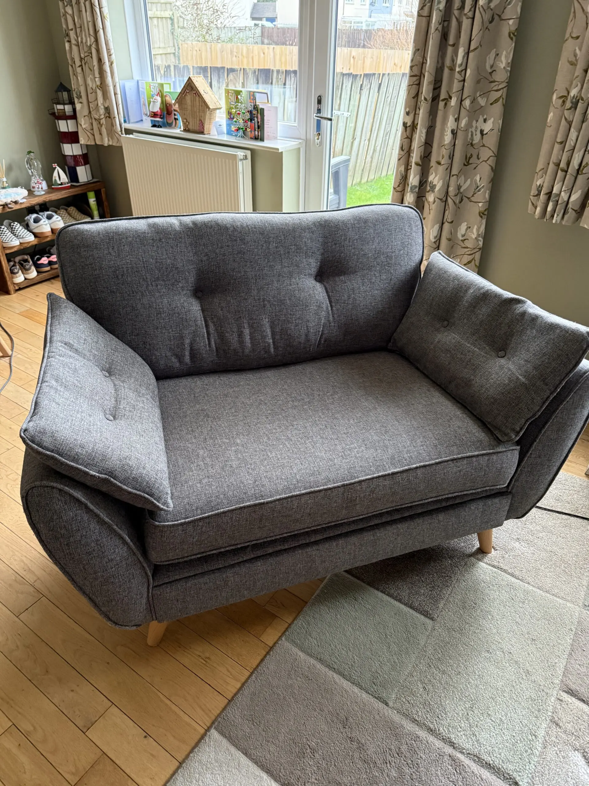 French Connection Zinc Grey 3 Seater and Cuddler with Power Footrest
