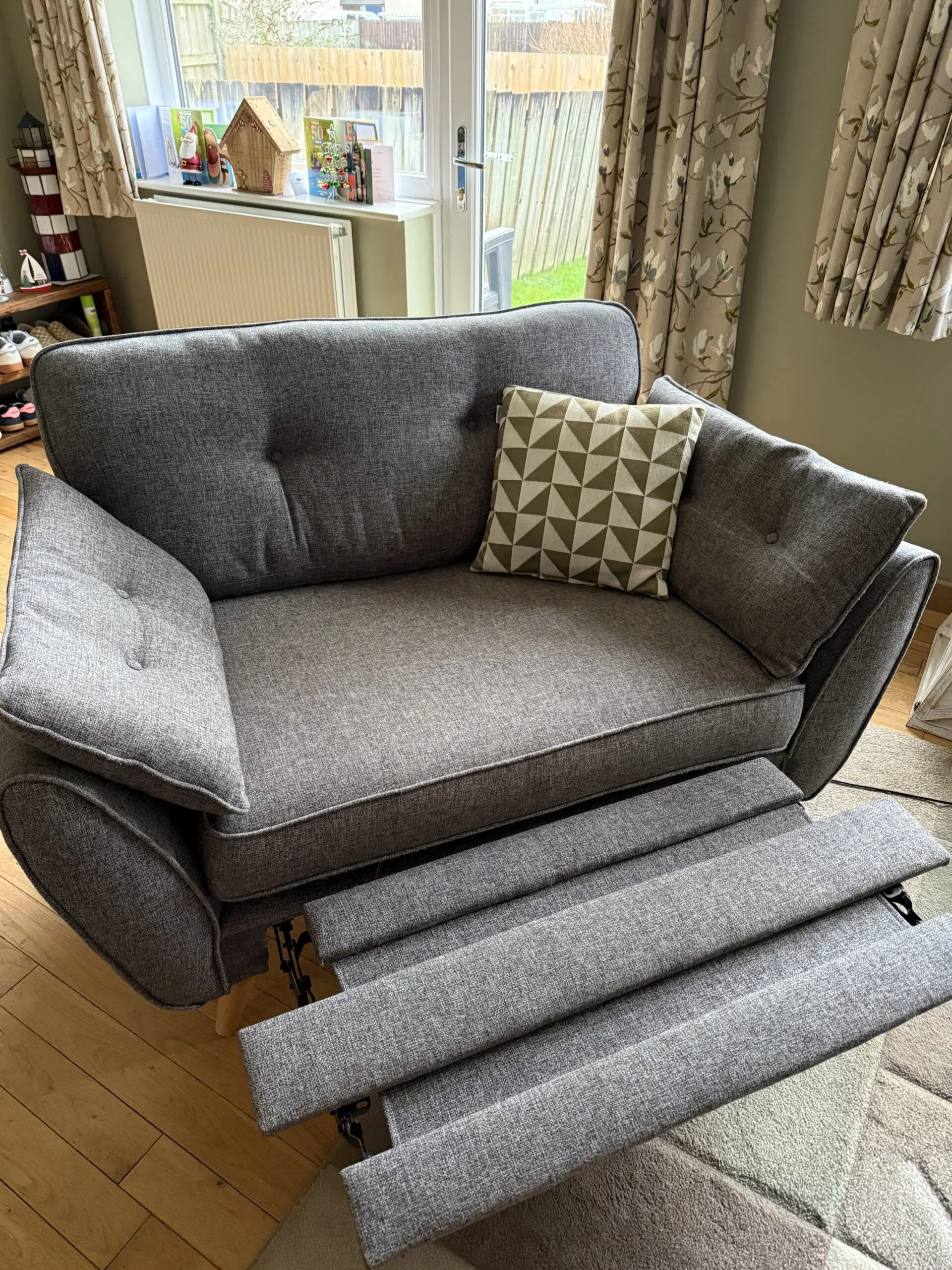 French Connection Zinc Grey 3 Seater and Cuddler with Power Footrest