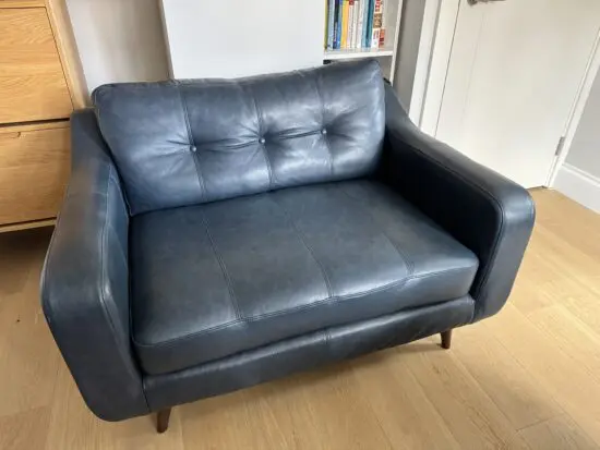 Barker and Stonehouse Blue Leather Snuggle Chair / Compact 2-Seater Sofa