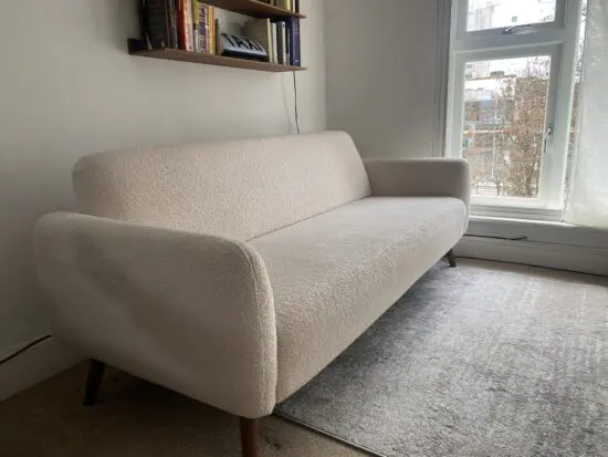 Furniture Box UK White Teddy Soft Boucle Fleece Retro Sofa