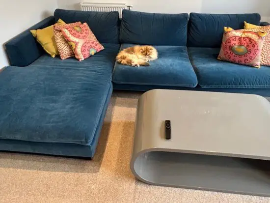 Blue Velvet Corner Sofa - Excellent Condition