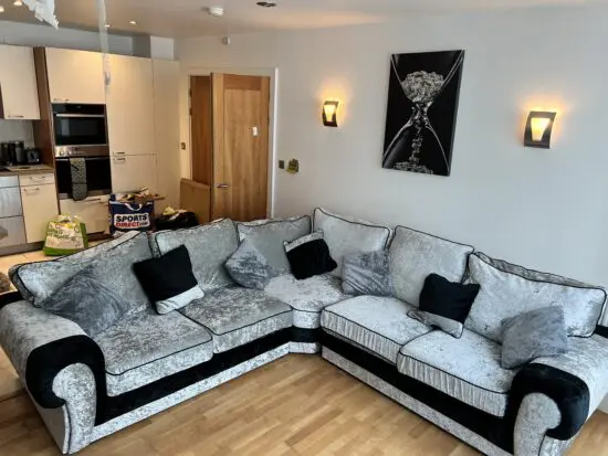 Large 5 Seat Crushed Velvet Corner Sofa Silver & Black