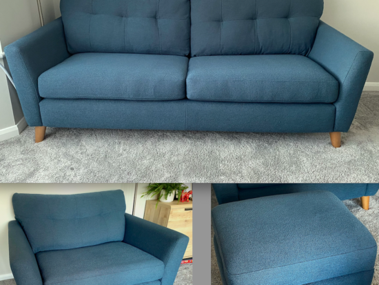 DFS French Connection Studio Sofa Set (Sofa, Chair and Footstool) – Ocean Boucle