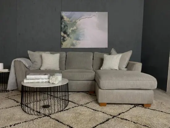 DFS Sophia Beige L Shape Corner Sofa With Chaise Lounge For Sale