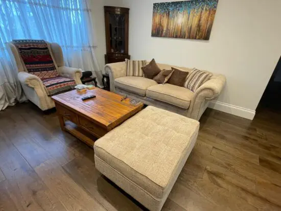 Comfortable Beige Fabric Sofa Set+ Cushions – Excellent Condition