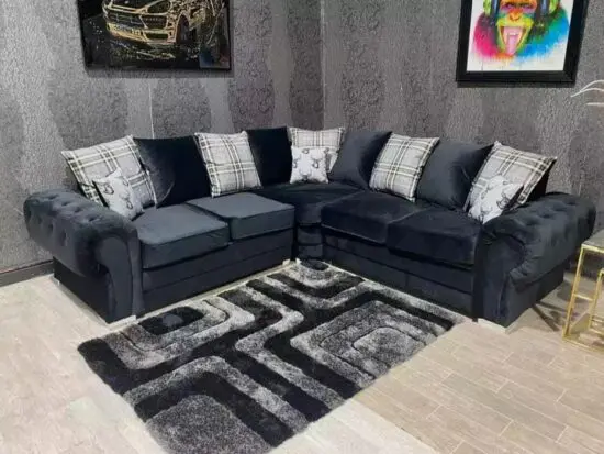 velvet black 4 seater corna sofa set