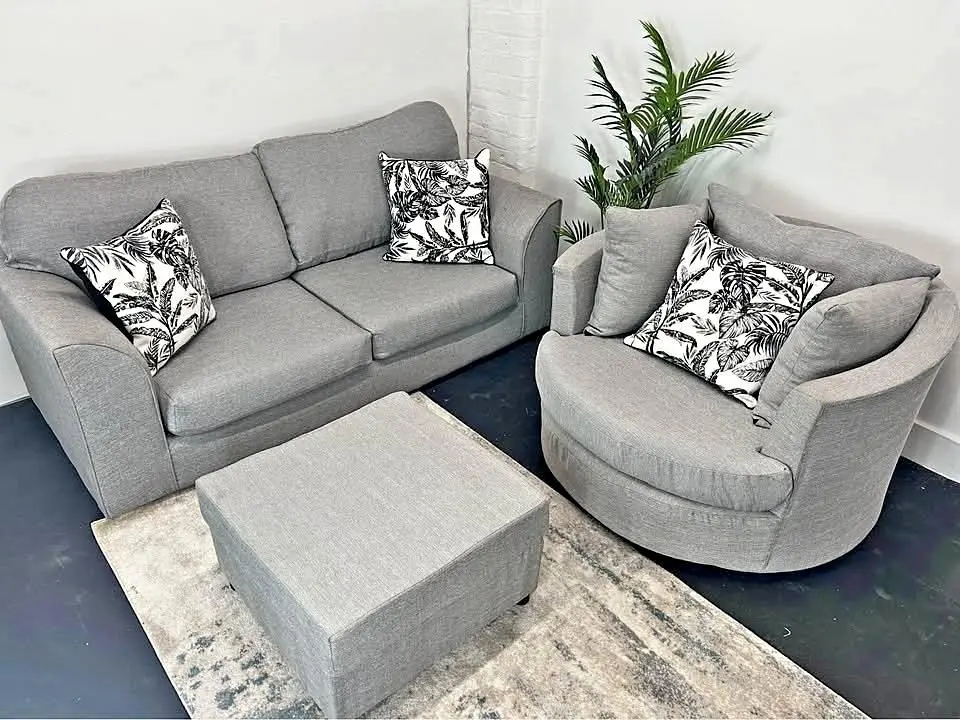 john Lewis¬ Dylan Grey sofa 2x seater and cuddle with high back &scatter cushions! Dm Now