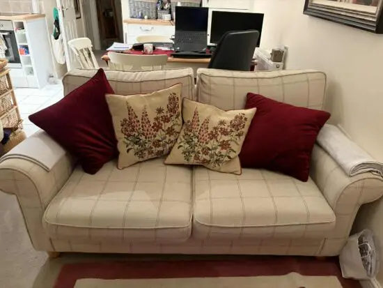 Laura Ashley Cream light large checked double sofabed