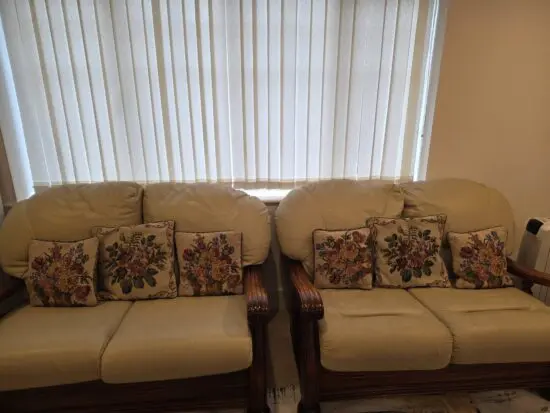 2 x Sofas set wooden frame - Cushions inc