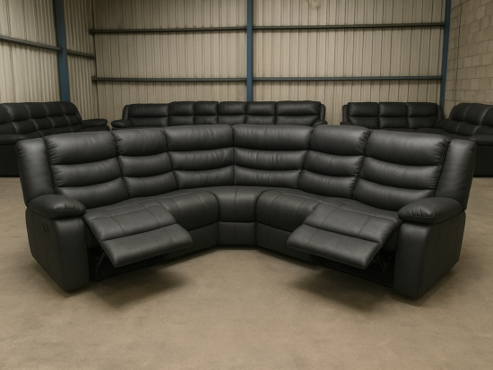Black Leather Recliner Corner Sofa