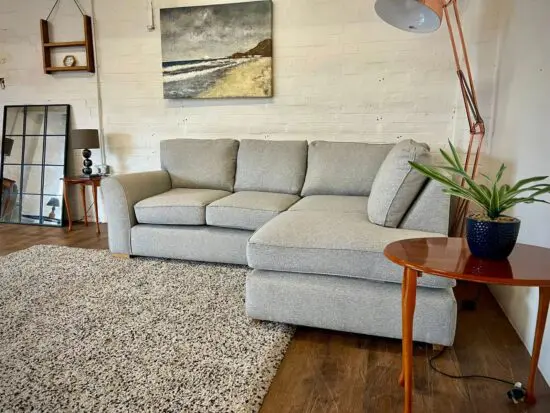 Next Beige L Shape Corner Sofa With High Back Cushions For Sale