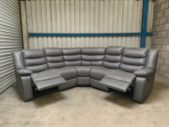Never Used~Grey Leather Recliner Corner Sofa With Cup Holders