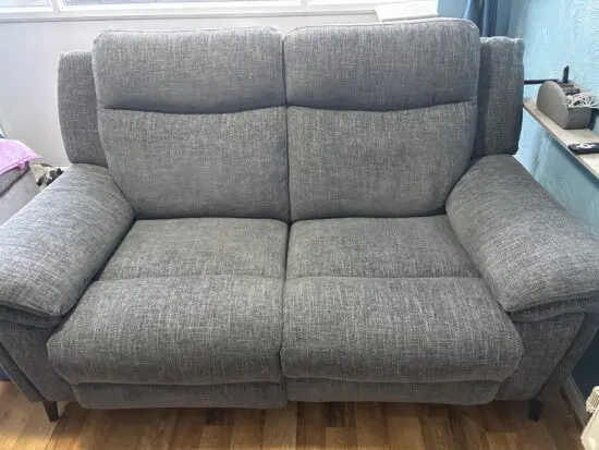 Panache 2 seater power recliner WITH power headrests in fabric Anivia Grey AND Panache 2 seater power recliner in fabric Anivia grey