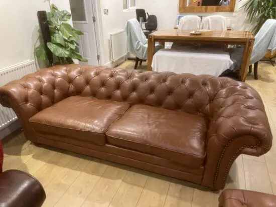 DFS Tan Leather 3 seater Chesterfield