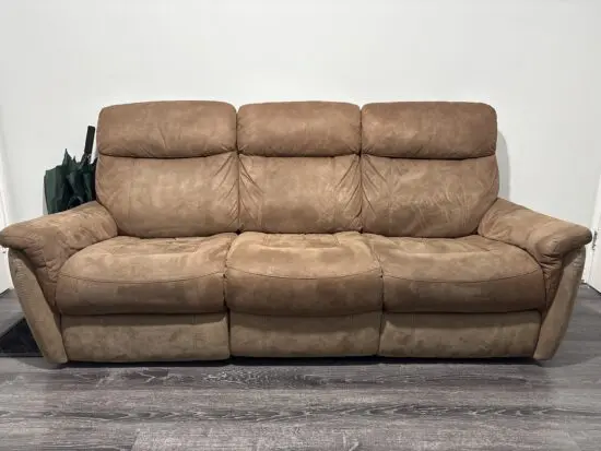 3 seater Brown in colour recliner sofas.