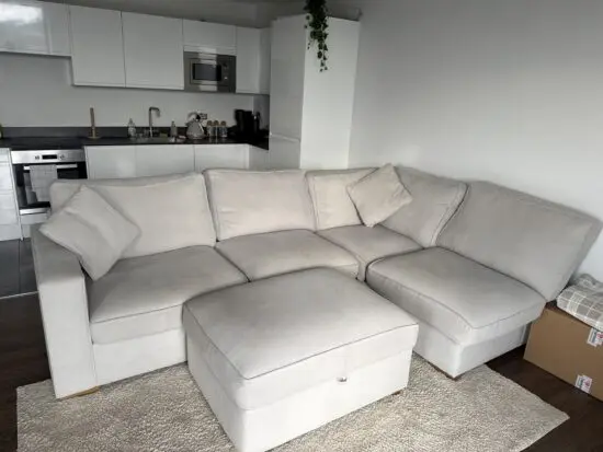 Oak Furniture Land light grey corner sofa and storage footstool