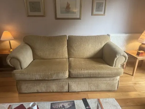 DFS gold textured velvet sofa